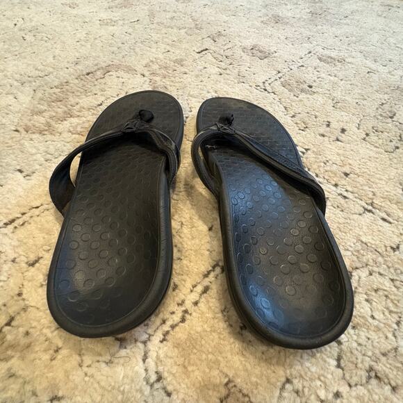 Vionic Black Leather Trimmed Flip Flop Sandals Orthotic Comfort Women's Size 9.5 - Picture 6 of 6